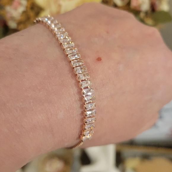 Rose Gold CZ bolo tennis bracelet with baguettes. 💎 - Picture 1 of 11